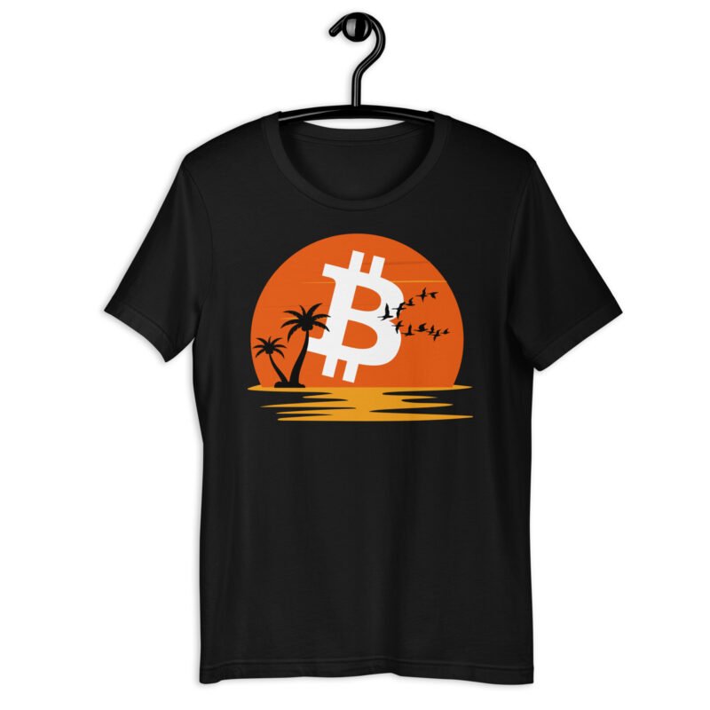 black Bitcoin Tropical Sunset T-shirt