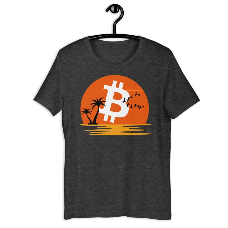 grey heather Bitcoin Tropical Sunset T-shirt