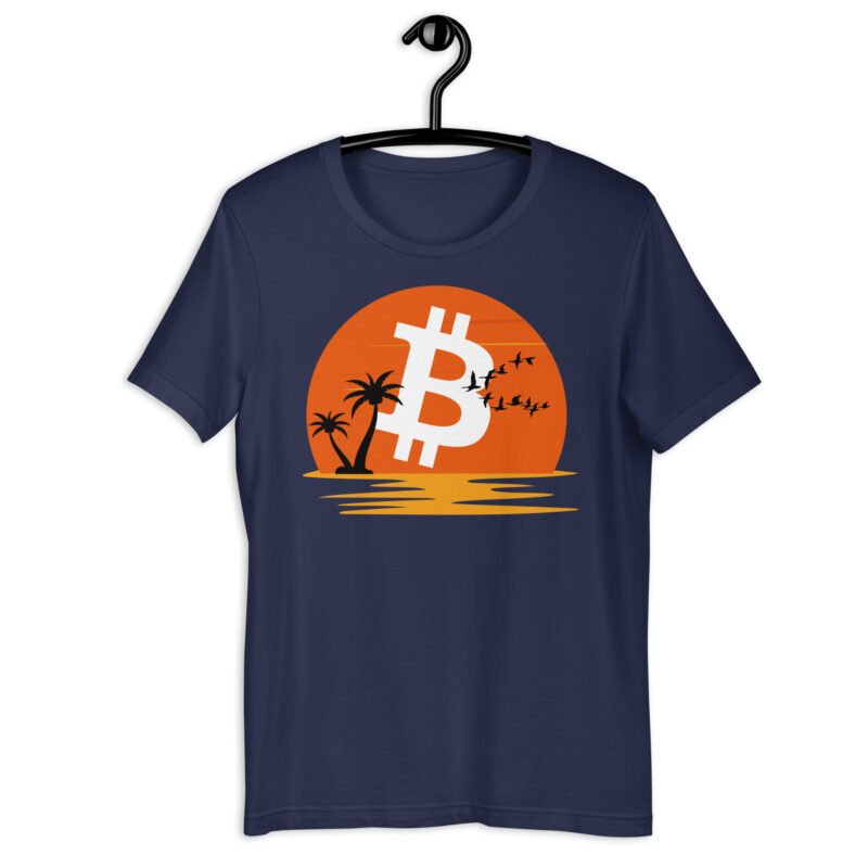 navy Bitcoin Tropical Sunset T-shirt